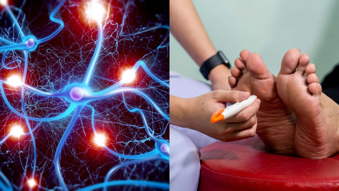 Person holding their lower back and leg illustrating nerve pain from neuropathy and sciatica