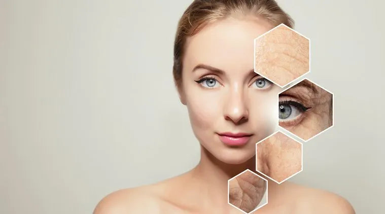Collagen supplement powder and capsules alongside healthy skin and joint health imagery