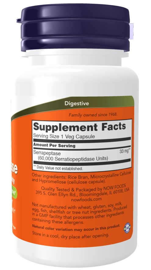 NOW® - Serrapeptase 60,000 Units of Activity - 60 Veg Capsules | One Life Health