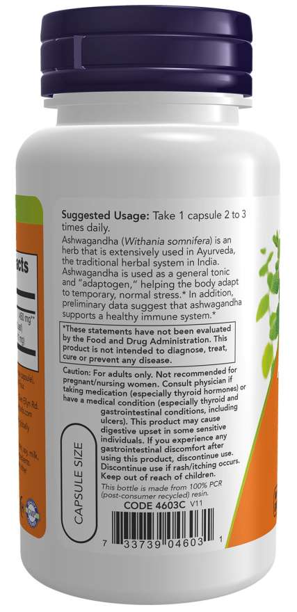 NOW - Ashwagandha 450 mg - 90 Veg Capsules | One Life Health
