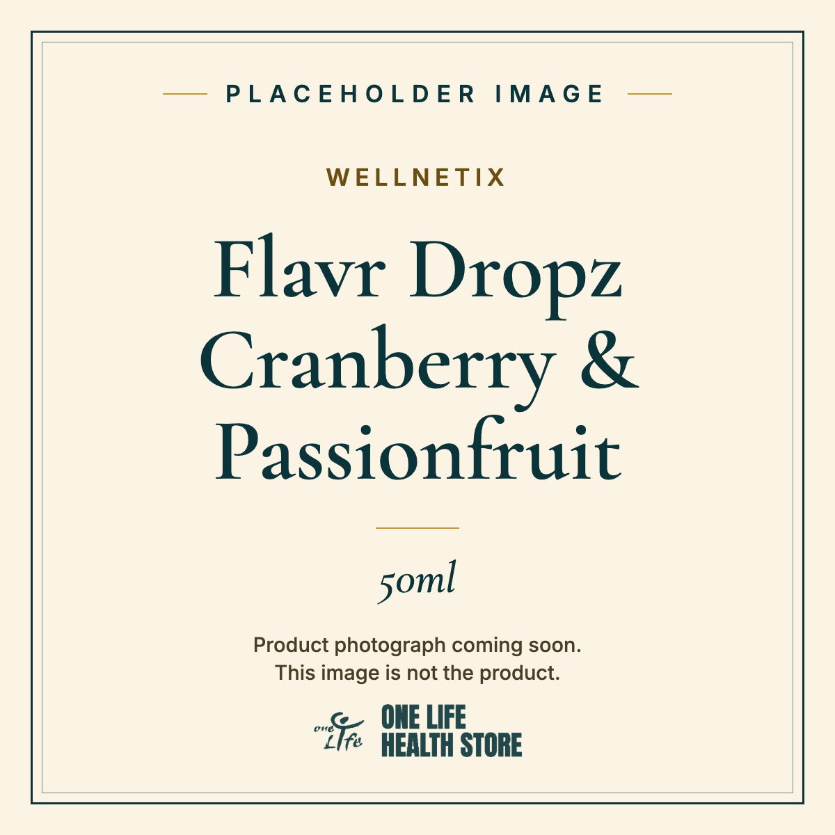 Placeholder image – WELLNETIX Flavr Dropz Cranberry & Passionfruit 50ml photograph coming soon