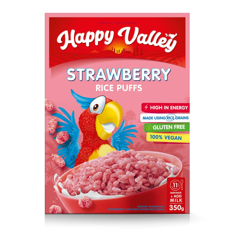 HAPPY VALLEY - Strawberry Rice Puffs - 350g | One Life Health