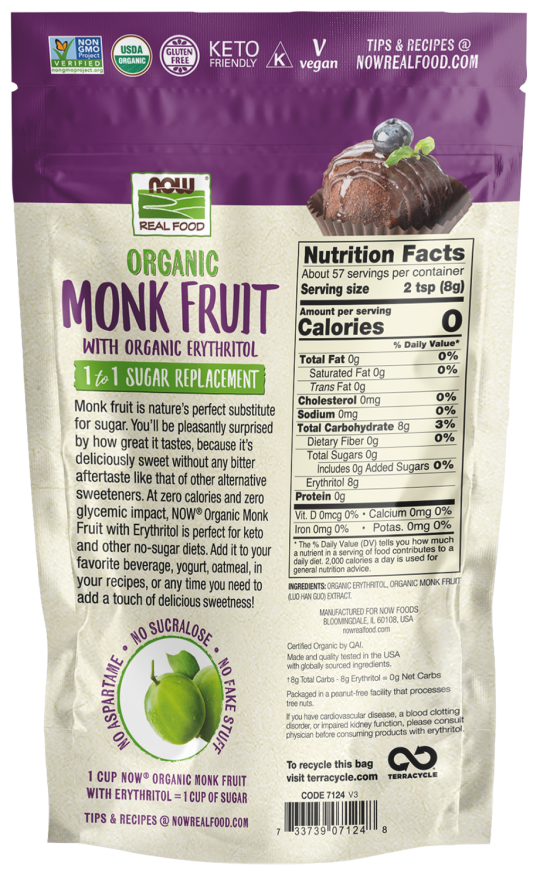 NOW® - Monk Fruit with Erythritol - 454g Powder | One Life Health