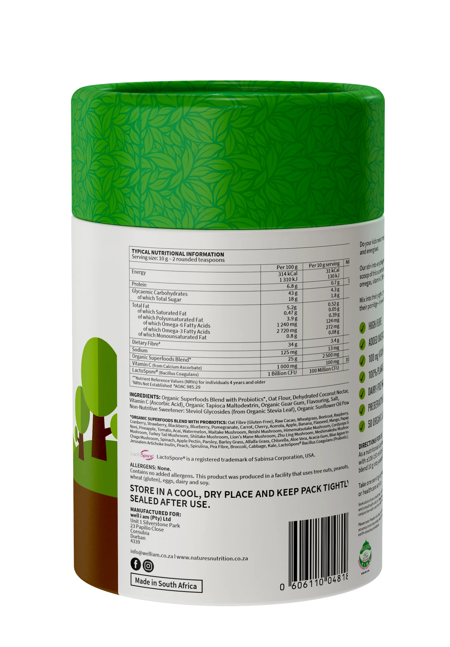 NATURE'S NUTRITION - Kiddies Superfoods Drink Mix Raw Chocolate 400g | One Life Health