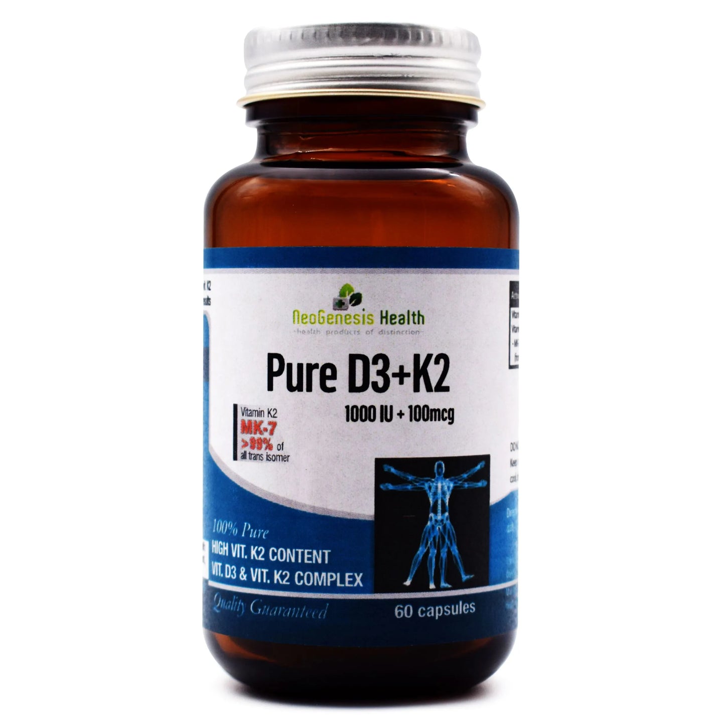 NEOGENESIS HEALTH - Pure D3 + K2 1000IU + 100mcg - 60 Capsules | One Life Health