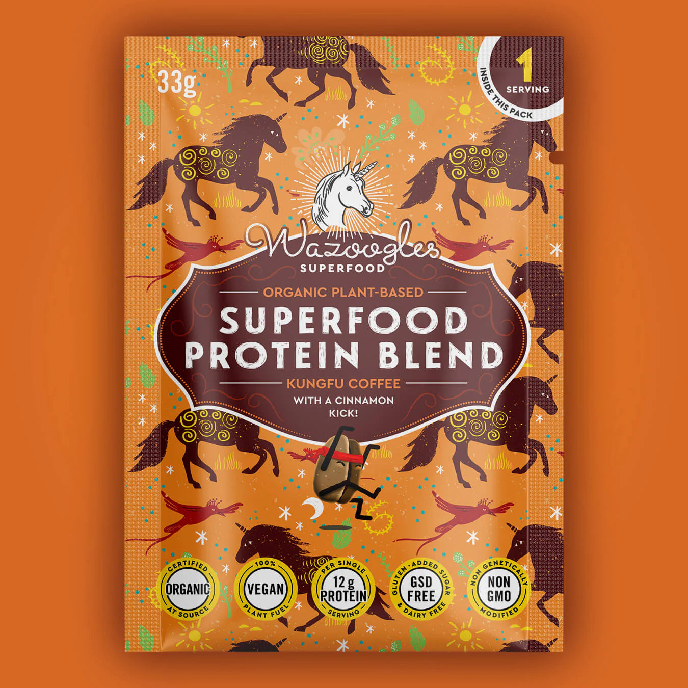 WAZOOGLES SUPERFOODS - Protein Blend - Kungfu Coffee with a Cinnamon Kick - 33g | One Life Health