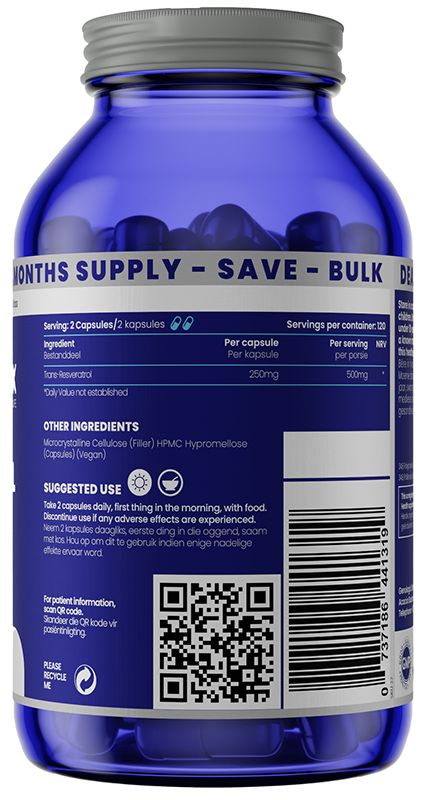 GENOLOGIX - Resveratrol 500mg BULK - 240 Veg Capsules | One Life Health