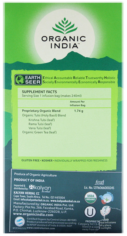 ORGANIC INDIA - Tulsi Green Tea - 25 Tea Bags | One Life Health