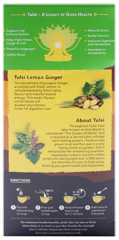 ORGANIC INDIA - Tulsi Lemon Ginger Tea - 25 Tea Bags | One Life Health