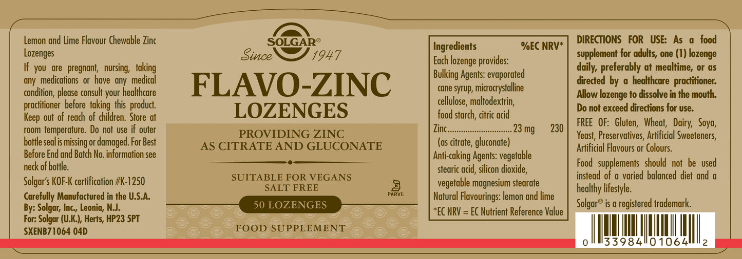 SOLGAR - Flavo-Zinc – 50 Lozenges | One Life Health