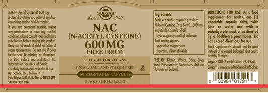 SOLGAR - NAC (N-Acetyl Cysteine) 600mg – 60 Vegetable Capsules | One Life Health