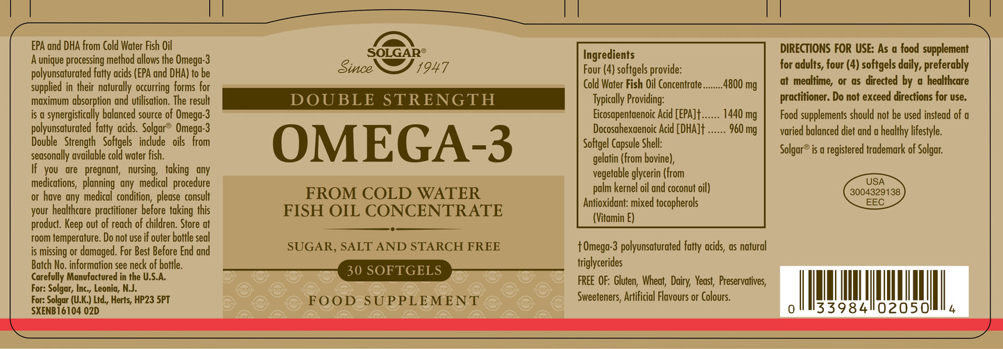 SOLGAR - Omega-3 Double Strength 30 Softgels | One Life Health