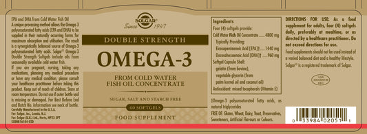 SOLGAR - Omega-3 Double Strength – 60 Softgels | One Life Health