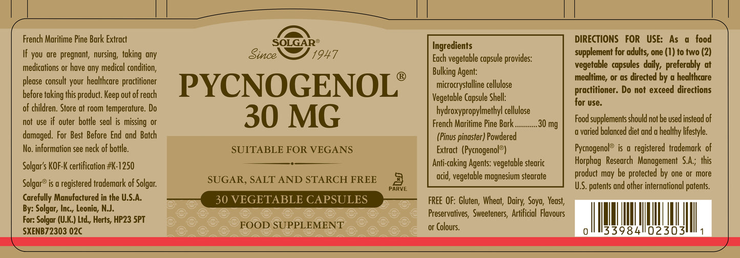SOLGAR - Pycnogenol 30mg - 60 Vegetable Capsules | One Life Health