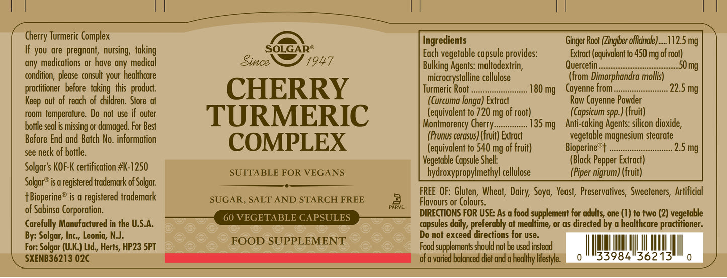 SOLGAR - Cherry Turmeric Complex Vegetable 60 Capsules | One Life Health