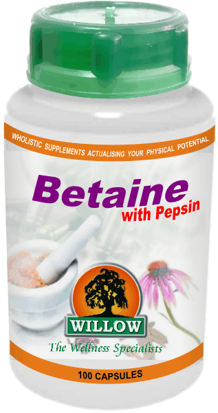 WILLOW - Betaine(with Pepsin) - 100 Capsules | One Life Health
