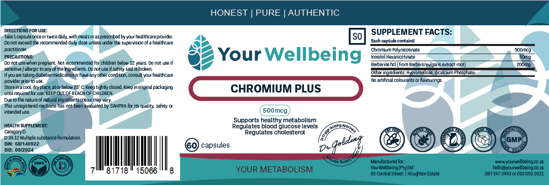 YOUR WELLBEING - Chromium Plus 60 Capsules | One Life Health