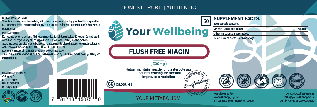 YOUR WELLBEING - Flush Free Niacin 60 Capsules | One Life Health