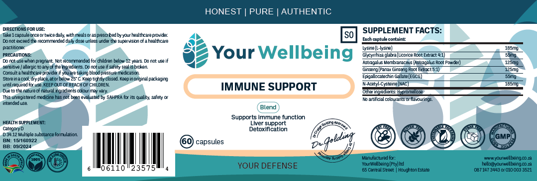 YOUR WELLBEING - Immune Support 60 Capsules | One Life Health