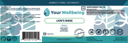 YOUR WELLBEING - Lion's Maine 500mg - 60 Capsules | One Life Health