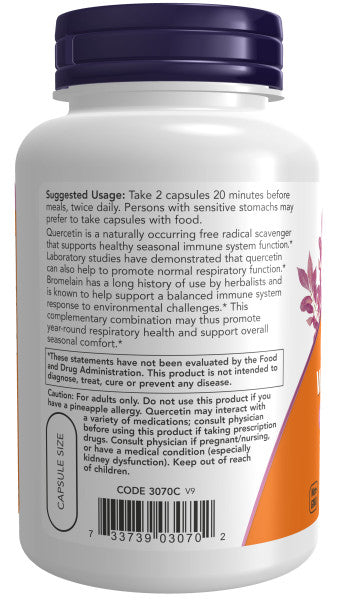 NOW® - Quercetin With Bromelain - 120 Veg Capsules | One Life Health