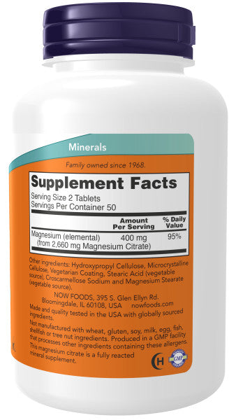 NOW® - Magnesium Citrate 200 mg - 100 Tablets | One Life Health