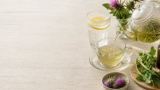 Daily liver-support routine with botanical ingredients on a clean wellness counter