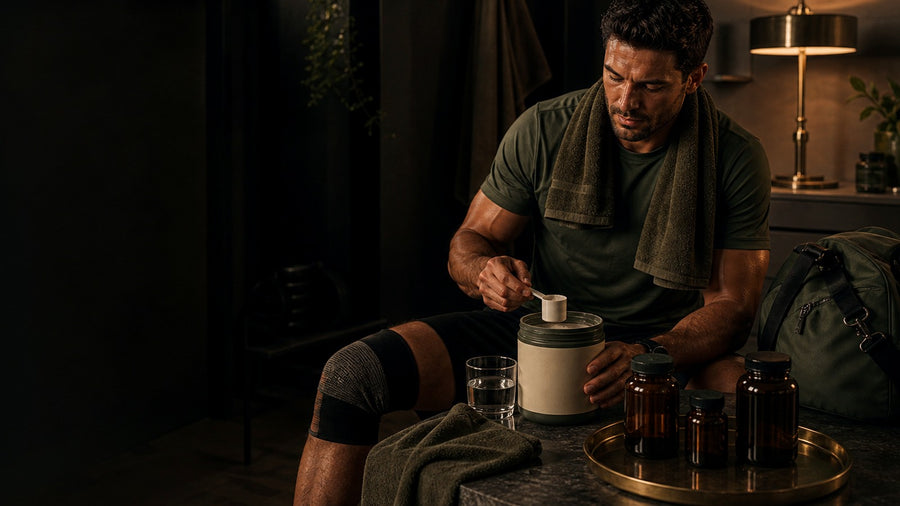 Quiet recovery scene with gut and tissue support after training