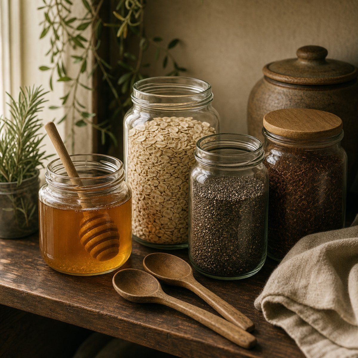 Premium pantry jars and natural ingredients