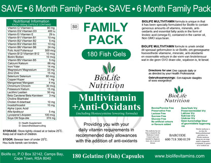BIOLIFE NUTRITION - Multivitamin + Anti-Oxidants Family Pack - 180 Capsules | One Life Health