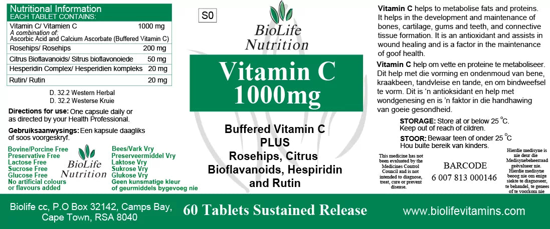 BIOLIFE NUTRITION - Vitamin C 1000mg – 60 Tablets | One Life Health