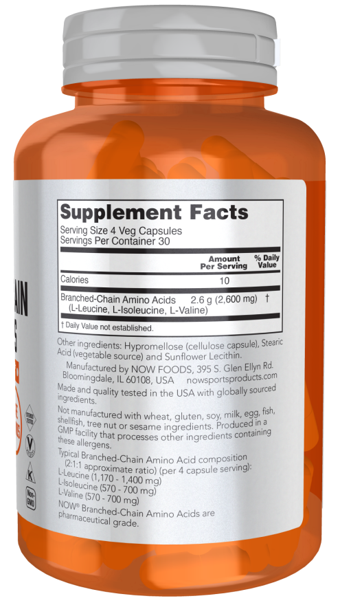 NOW® - Branched Chain Amino Acids - 120 Veg Capsules | One Life Health