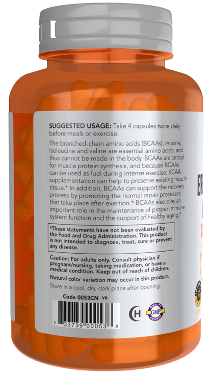 NOW® - Branched Chain Amino Acids - 120 Veg Capsules | One Life Health
