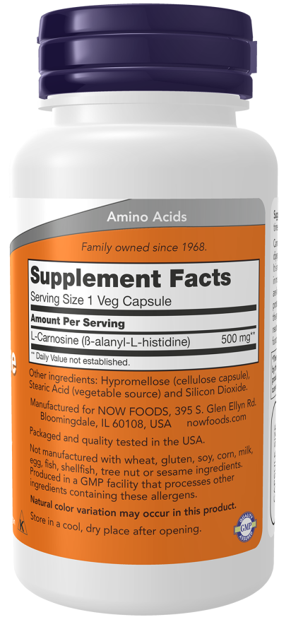 NOW® - L-Carnosine 500 mg - 50 Veg Capsules | One Life Health