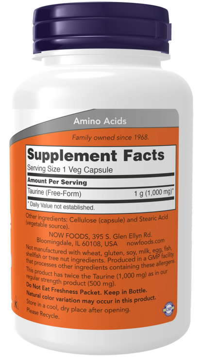 NOW® - Taurine Double Strength 1000 mg - 100 Veg Capsules | One Life Health