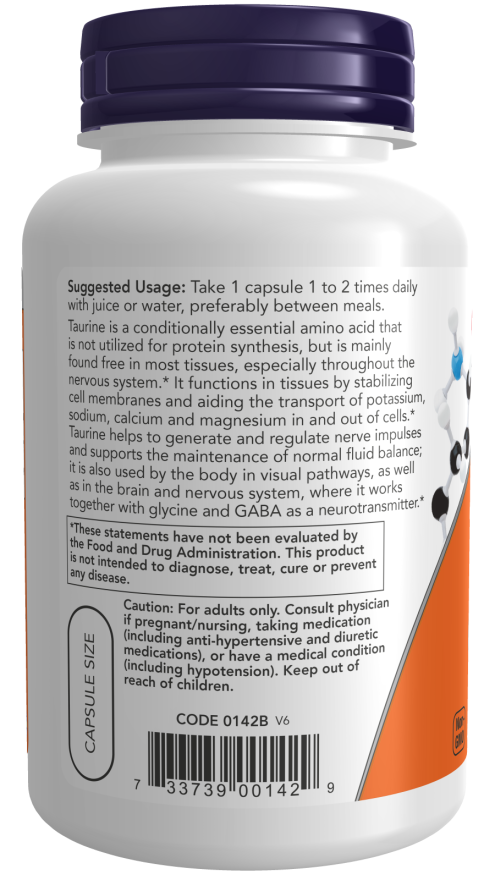 NOW® - Taurine Double Strength 1000 mg - 100 Veg Capsules | One Life Health