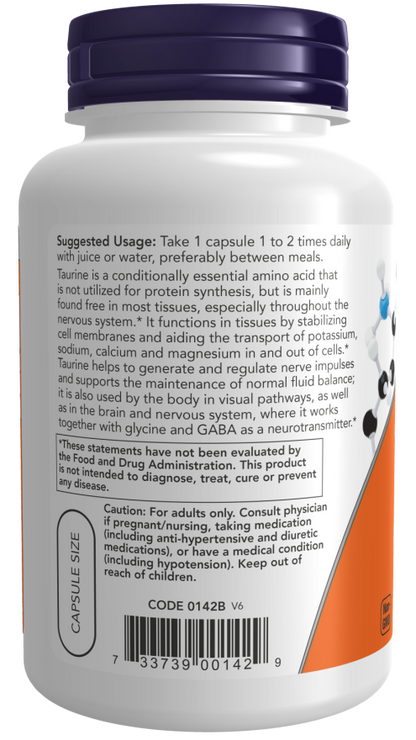 NOW® - Taurine Double Strength 1000 mg - 100 Veg Capsules | One Life Health