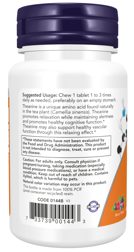 NOW® - L-Theanine 100 mg - 90 Chewables | One Life Health