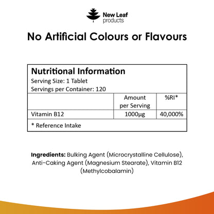 NEW LEAF - Vitamin B12 1000mcg - 120 Tablets