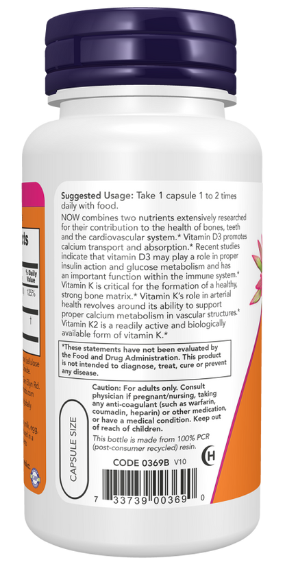 NOW® - Vitamin D-3 & K-2 - 120 Capsules | One Life Health