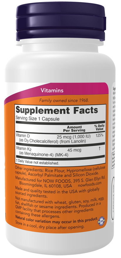 NOW® - Vitamin D-3 & K-2 - 120 Capsules | One Life Health