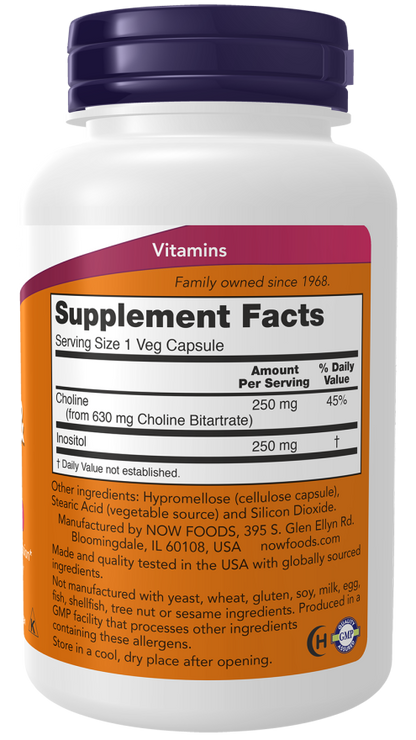 NOW® - Choline & Inositol - 100 Veg Capsules | One Life Health