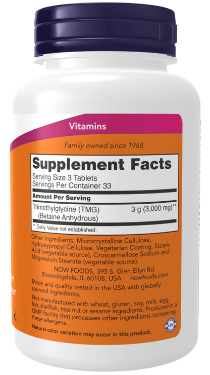NOW® - TMG Betaine 1000 mg - 100 Tablets | One Life Health