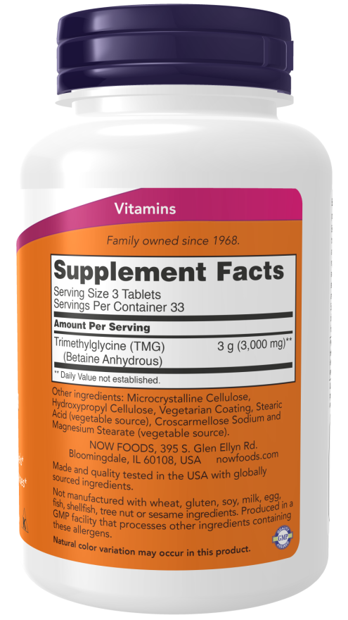 NOW® - TMG Betaine 1000 mg - 100 Tablets | One Life Health