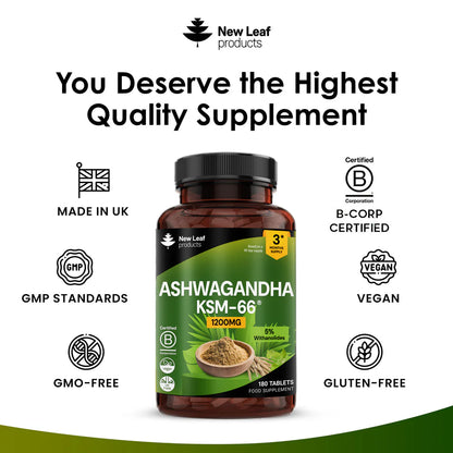 NEW LEAF - Ashwagandha KSM-66 1200mg - 180 Tablets