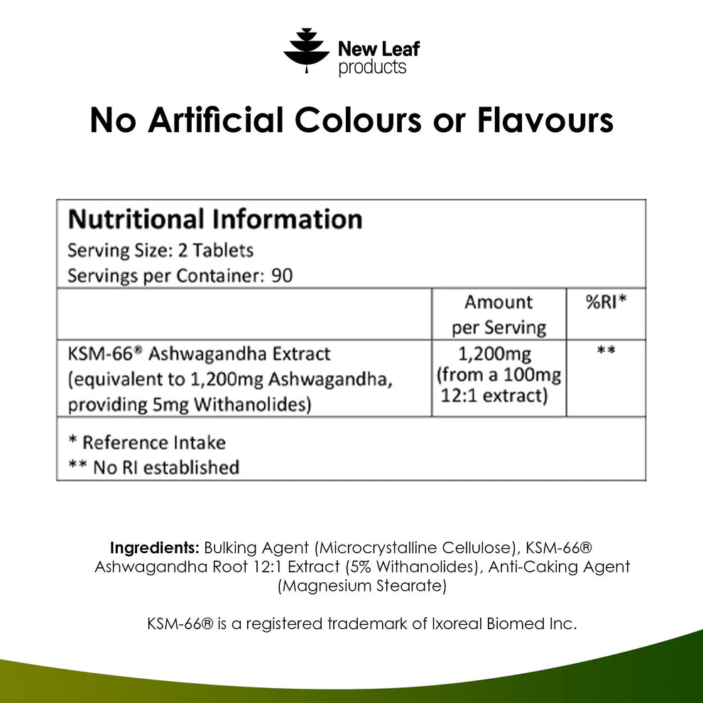 NEW LEAF - Ashwagandha KSM-66 1200mg - 180 Tablets