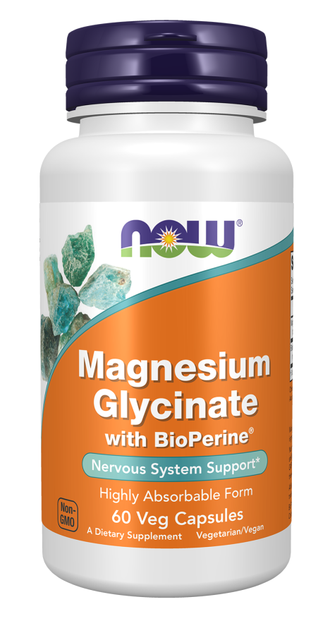 NOW® - Magnesium Glycinate with BioPerine® - 60 Veg Capsules | One Life Health