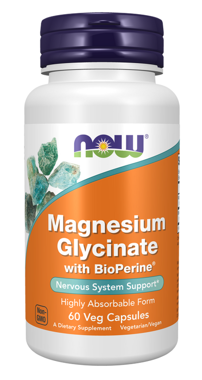 NOW® - Magnesium Glycinate with BioPerine® - 60 Veg Capsules | One Life Health