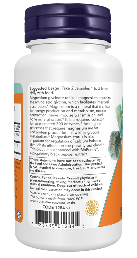 NOW® - Magnesium Glycinate with BioPerine® - 60 Veg Capsules | One Life Health