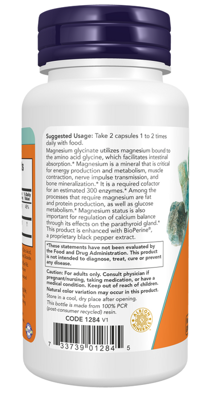 NOW® - Magnesium Glycinate with BioPerine® - 60 Veg Capsules | One Life Health